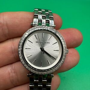 Michael Kors Silver Crystal-Trim Stainless Steel Bracelet Watch Diamond Bazel